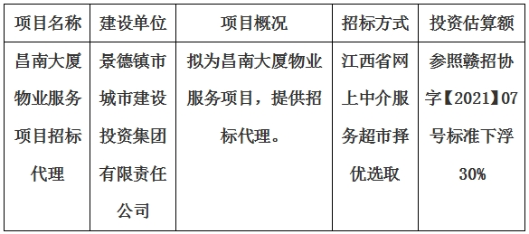 昌南大廈物業(yè)服務(wù)項(xiàng)目招標(biāo)代理計(jì)劃公告